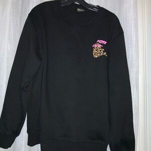Black Sweatshirt with Pink and Leopard Print Accents